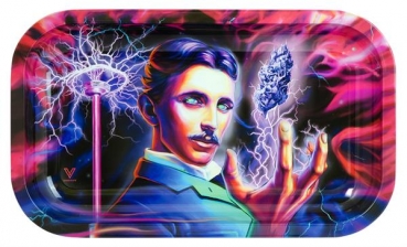 Drehtablett Metall Rolling Tray Tablett ""High Voltage" 27x16x1cm